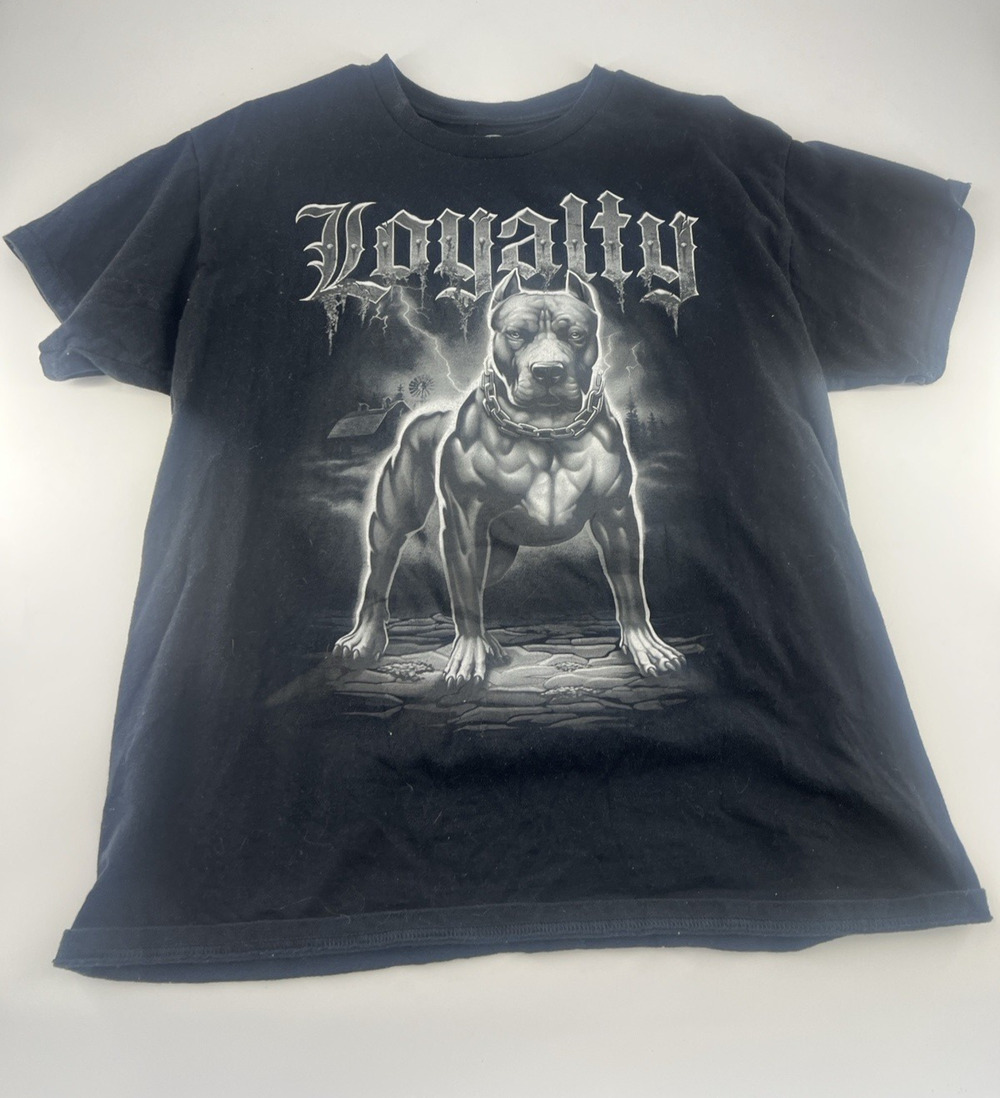 DOM Loyalty Shirt Mens Large Black Graphic Dog Pitbull Tee Urban Streetwear